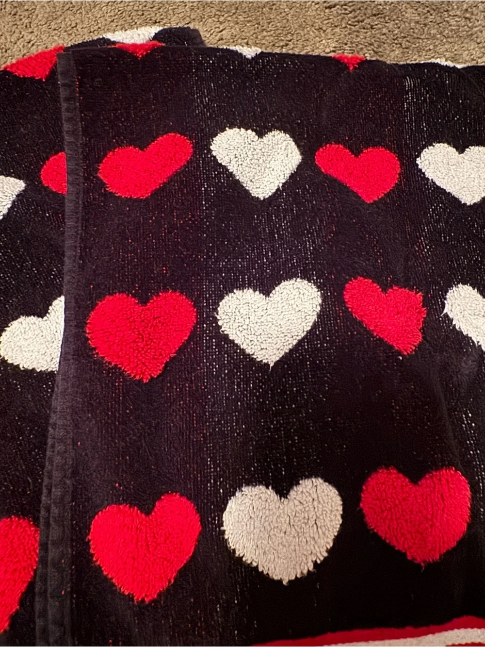Black Heart Print towels with Red and White Hearts